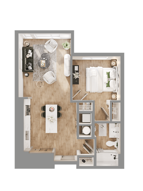 a floor plan of a bedroom with a bathroom and a living room at Bemiston Place Apartments, Clayton